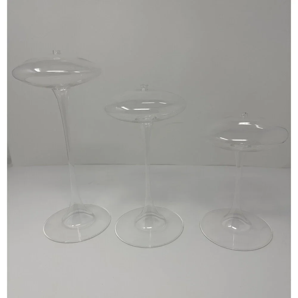 Vintage Firelight Hand Crafted Glass Omni Stem Oil Candle Holder Set Rare Trio 3